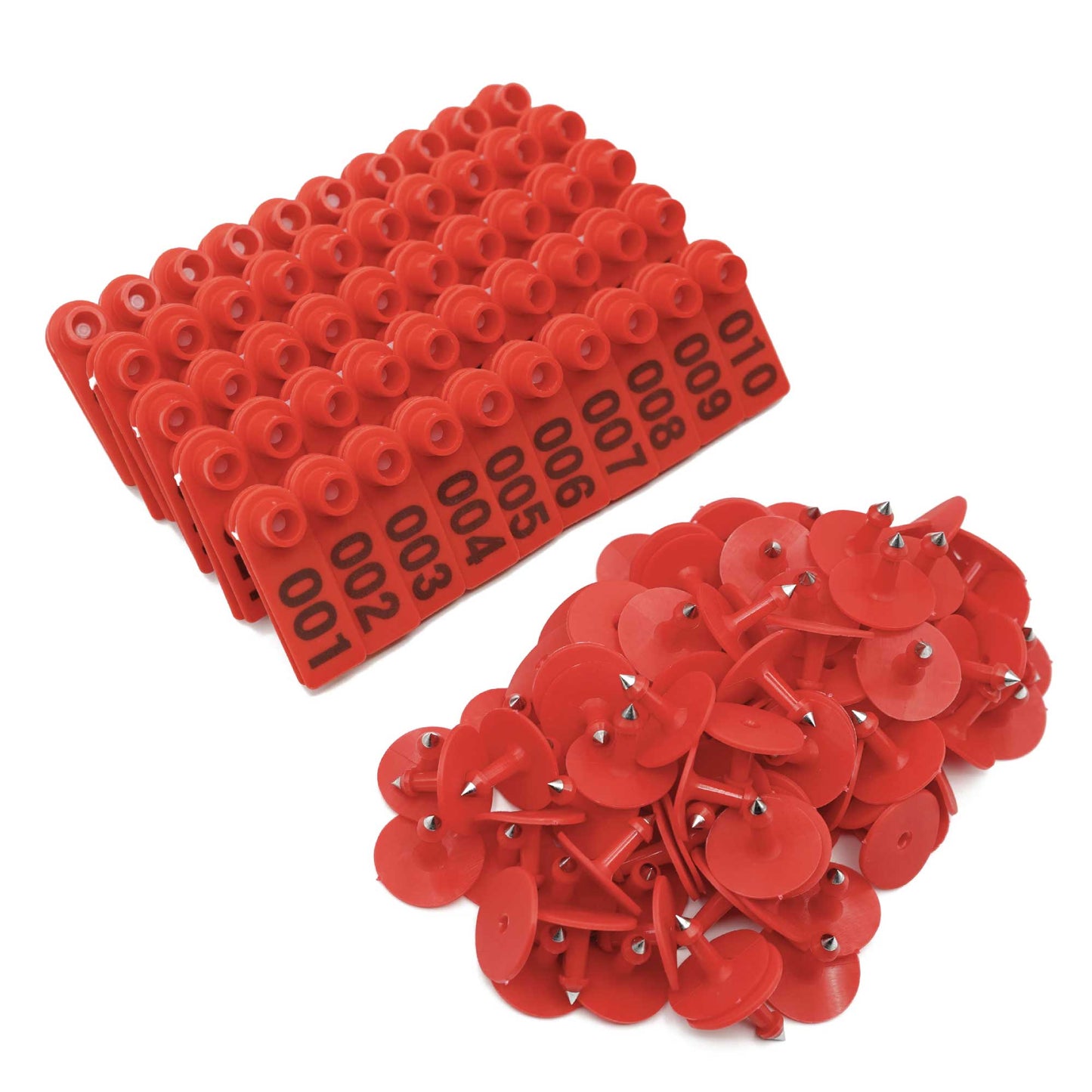1-100 Cattle Number Ear Tag 6x7cm Set - Medium Red Sheep Livestock Label