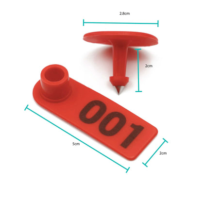 1-100 Cattle Number Ear Tag 6x7cm Set - Medium Red Sheep Livestock Label