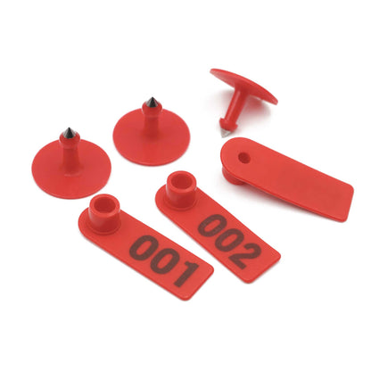 1-100 Cattle Number Ear Tag 6x7cm Set - Medium Red Sheep Livestock Label