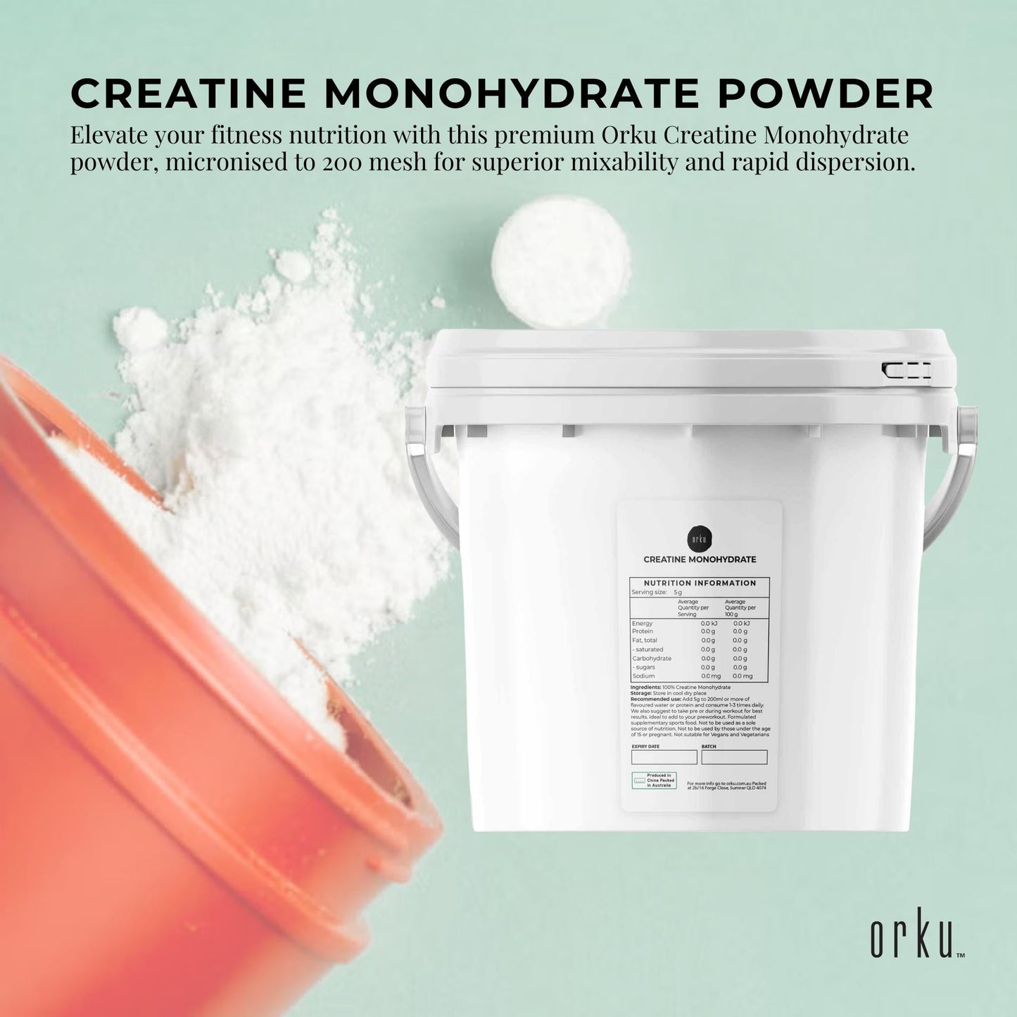 Orku 3Kg Creatine Monohydrate Powder Tub - 200 Mesh Micronised | 99.9% Purity