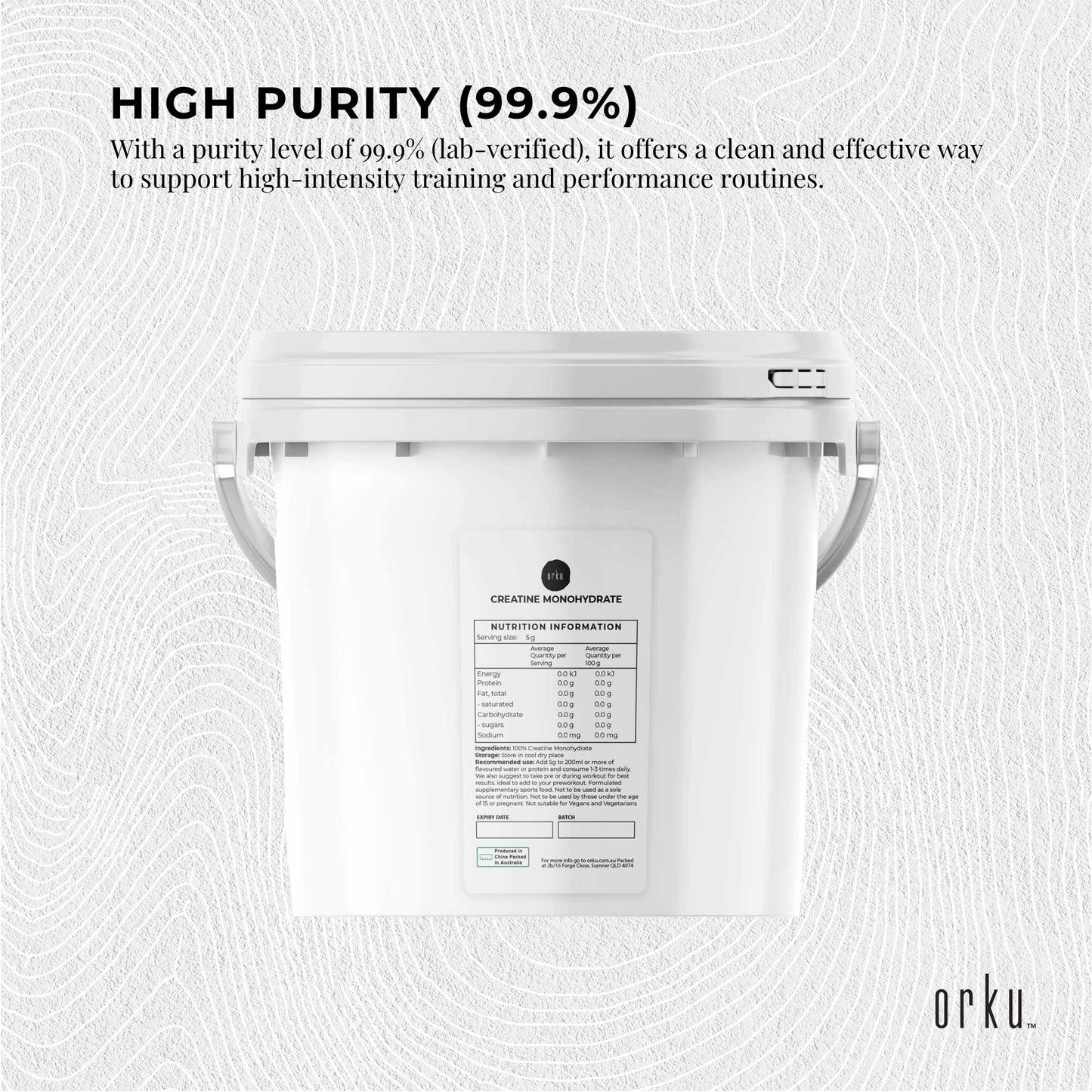 Orku 3Kg Creatine Monohydrate Powder Tub - 200 Mesh Micronised | 99.9% Purity