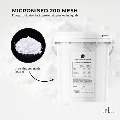 Orku 3Kg Creatine Monohydrate Powder Tub - 200 Mesh Micronised | 99.9% Purity