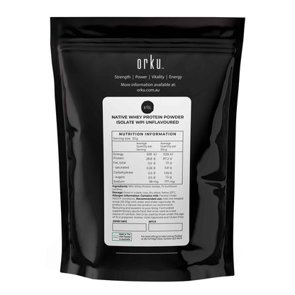 Orku 400g WPI Whey Protein Isolate Powder - Unflavoured Native Bag.