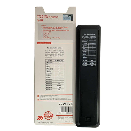 Chunghop Universal TV Remote TX-09E -3D For Smart TVs HDTV LED LCD.