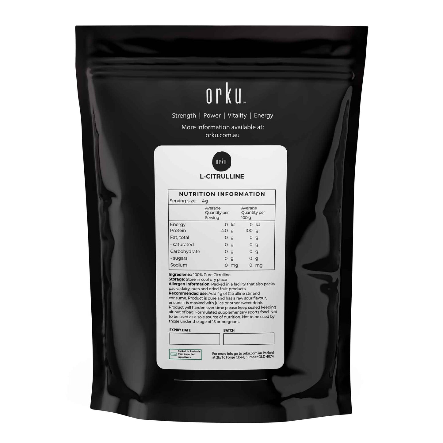 Orku 3Kg L-Citrulline Powder Buckets - 100 % Pure Food Grade Amino Acid