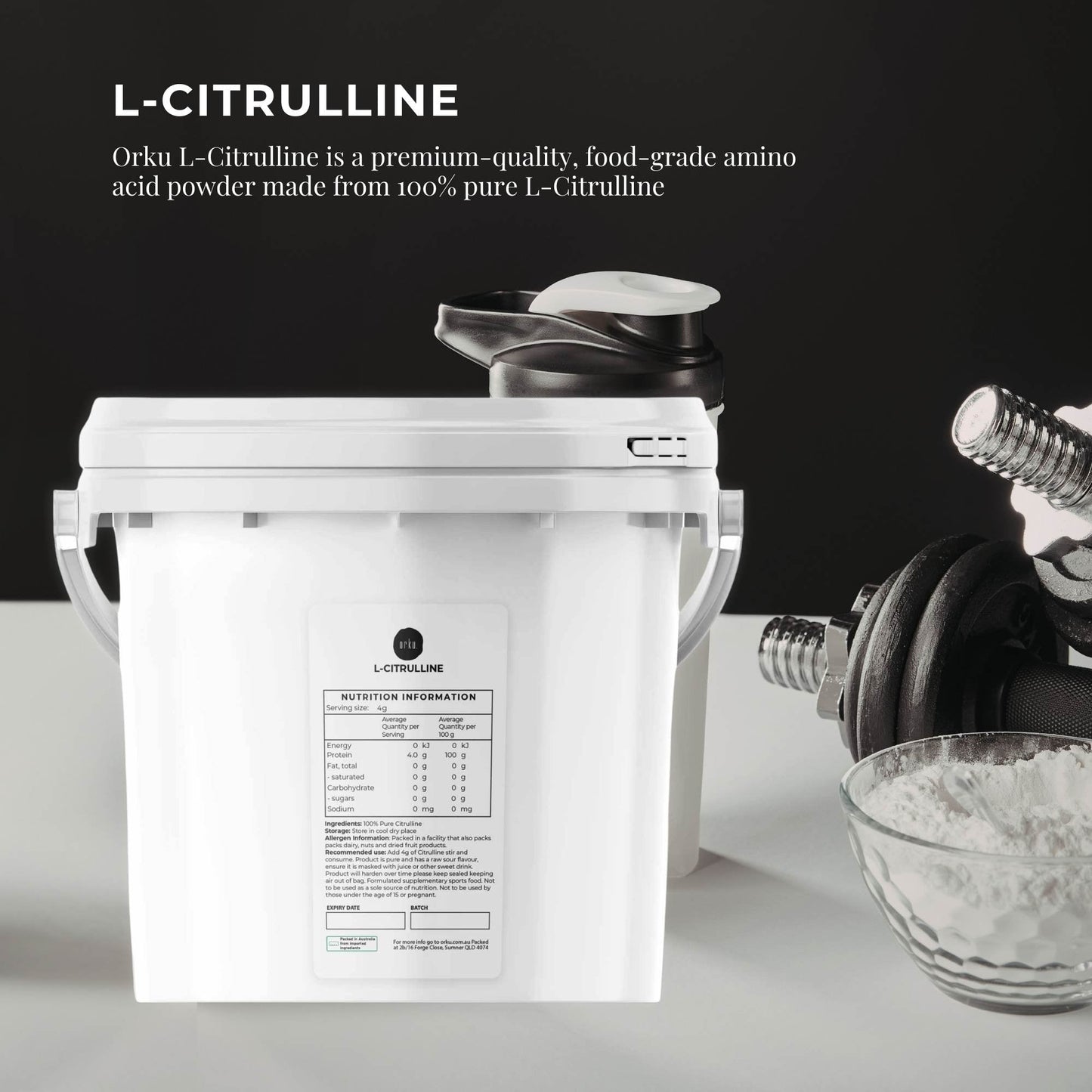 Orku 3Kg L-Citrulline Powder Buckets - 100 % Pure Food Grade Amino Acid