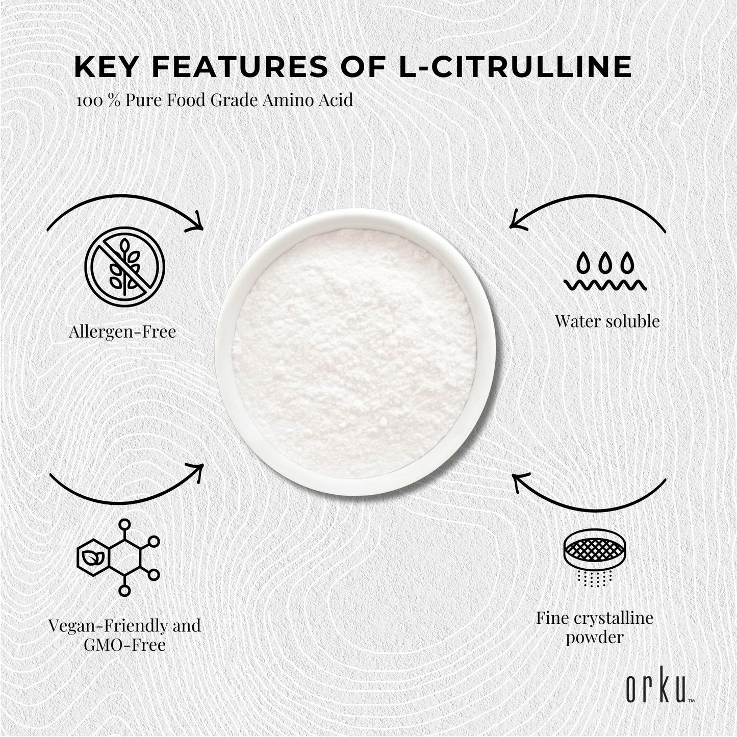 Orku 3Kg L-Citrulline Powder Buckets - 100 % Pure Food Grade Amino Acid