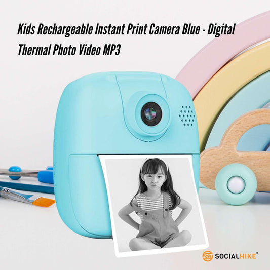 Kids Rechargeable Instant Print Camera Blue - Digital Thermal Photo Video MP3.