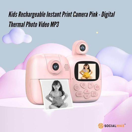 Kids Rechargeable Instant Print Camera Pink - Digital Thermal Photo Video MP3.