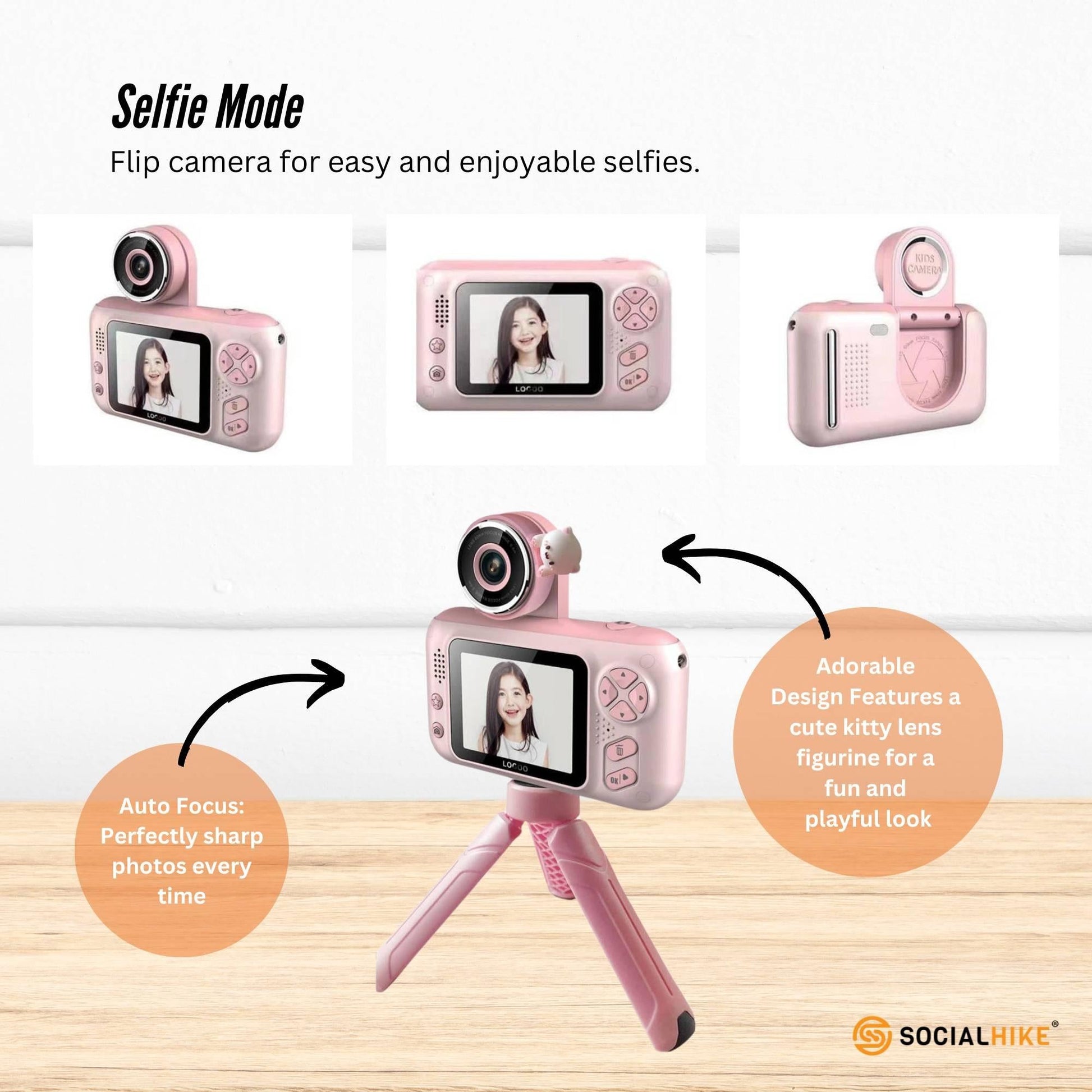 Kids HD Digital Camera Pink - Children's Selfie Photo Video 2.4 Inch Screen.