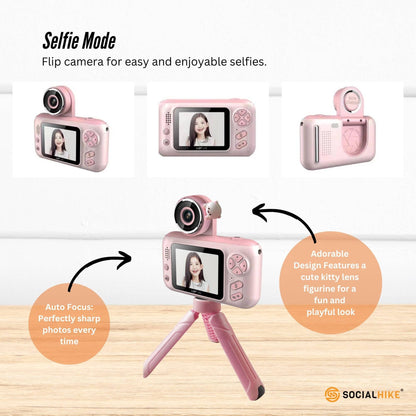 Kids HD Digital Camera Pink - Children's Selfie Photo Video 2.4 Inch Screen.