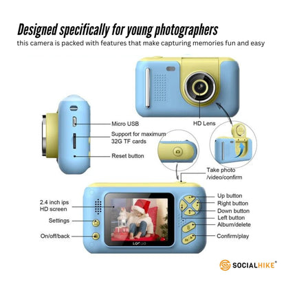 Kids HD Digital Camera Blue - Children's Selfie Photo Video 2.4 Inch Screen.