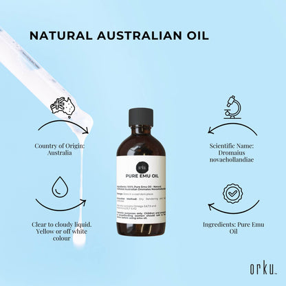 Orku 100ml Pure Emu Oil - Natural Undiluted Australian Dromaius Novaehollandiae
