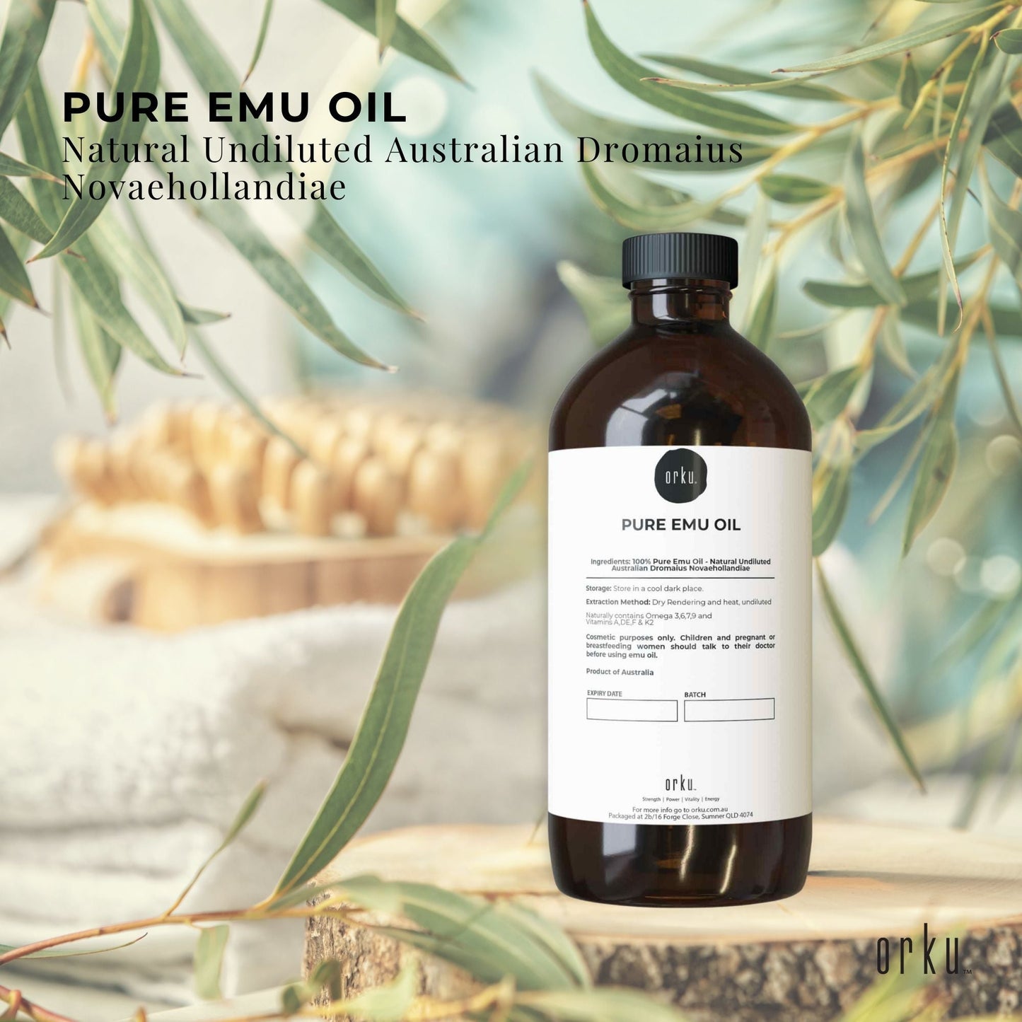 Orku 100ml Pure Emu Oil - Natural Undiluted Australian Dromaius Novaehollandiae