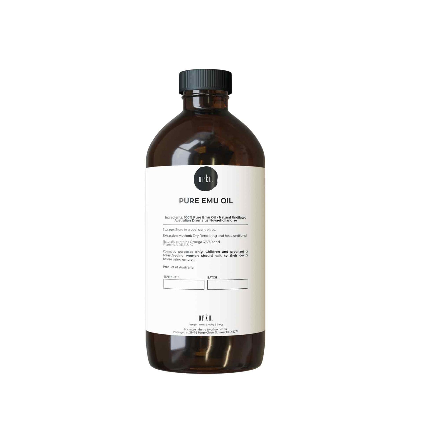 Orku 100ml Pure Emu Oil - Natural Undiluted Australian Dromaius Novaehollandiae
