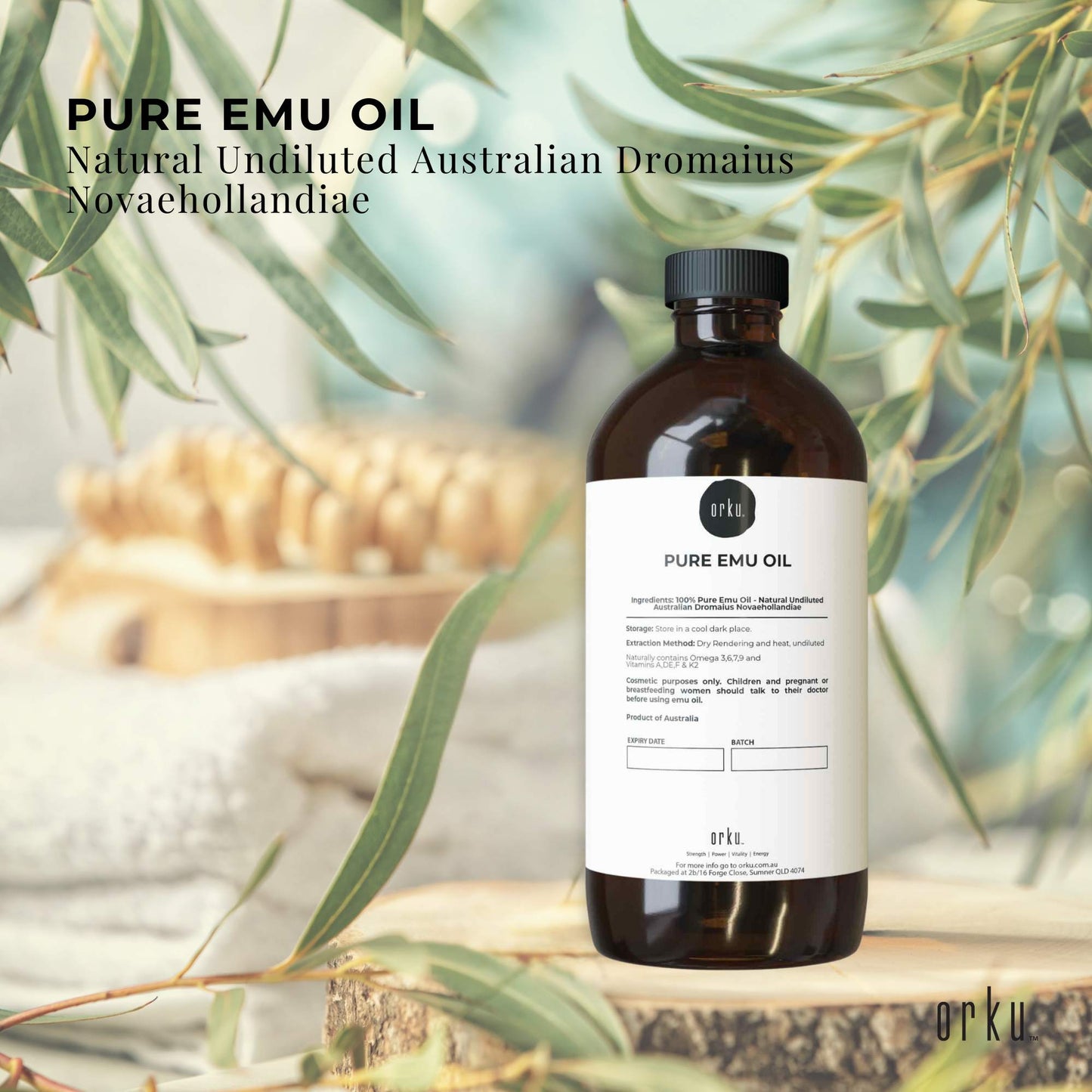 Orku 100ml Pure Emu Oil - Natural Undiluted Australian Dromaius Novaehollandiae