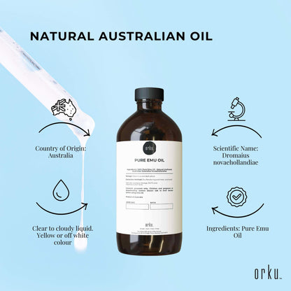 Orku 100ml Pure Emu Oil - Natural Undiluted Australian Dromaius Novaehollandiae