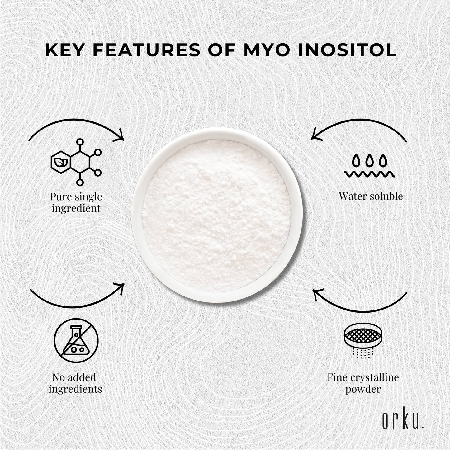 Orku 1Kg Myo Inositol Powder - USP Grade High Purity Unflavoured