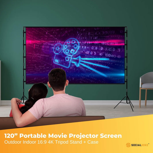 120â Portable Movie Projector Screen - Outdoor Indoor 16:9 4K Tripod Stand Case.