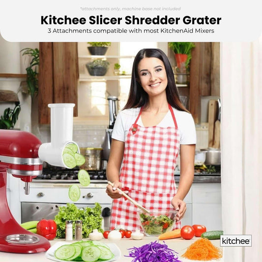 Kitchee Slicer Shredder Grater 3 Attachments - Compatible with KitchenAid Mixer.
