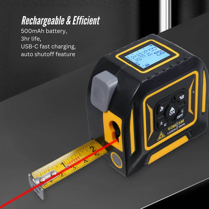 Tooleroo 60m Digital Laser Tape Measure + 5m Steel Tape â 3-in-1 Cross Marking.