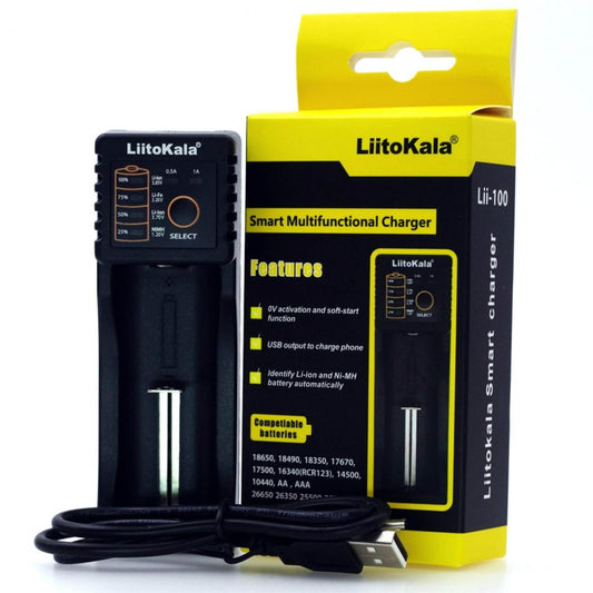LiitoKala Lii-100 Smart Battery Charger - USB Output for 18650 AA AAA Li-ion NiMH.