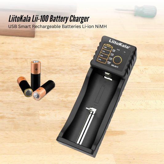LiitoKala Lii-100 Smart Battery Charger - USB Output for 18650 AA AAA Li-ion NiMH.