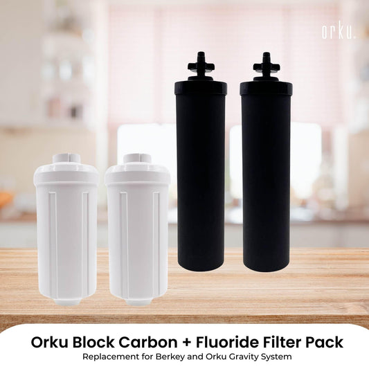 Orku Block Carbon + Fluoride Filter Pack - Replacement for Berkey Gravity System.