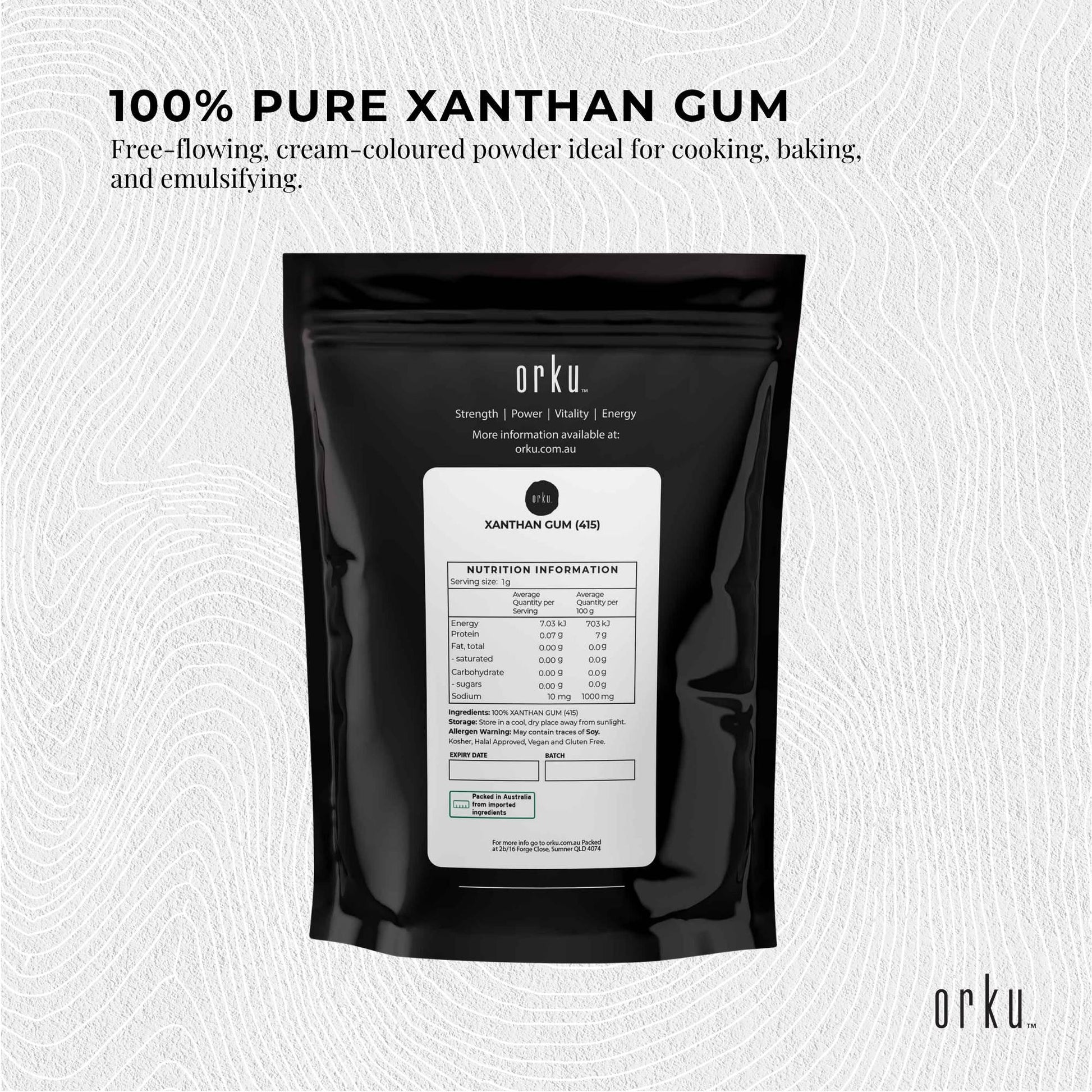 Orku 2Kg Xanthan Gum Thickener Pure Fine Powder 200 Mesh FCC E415 Food Additive.