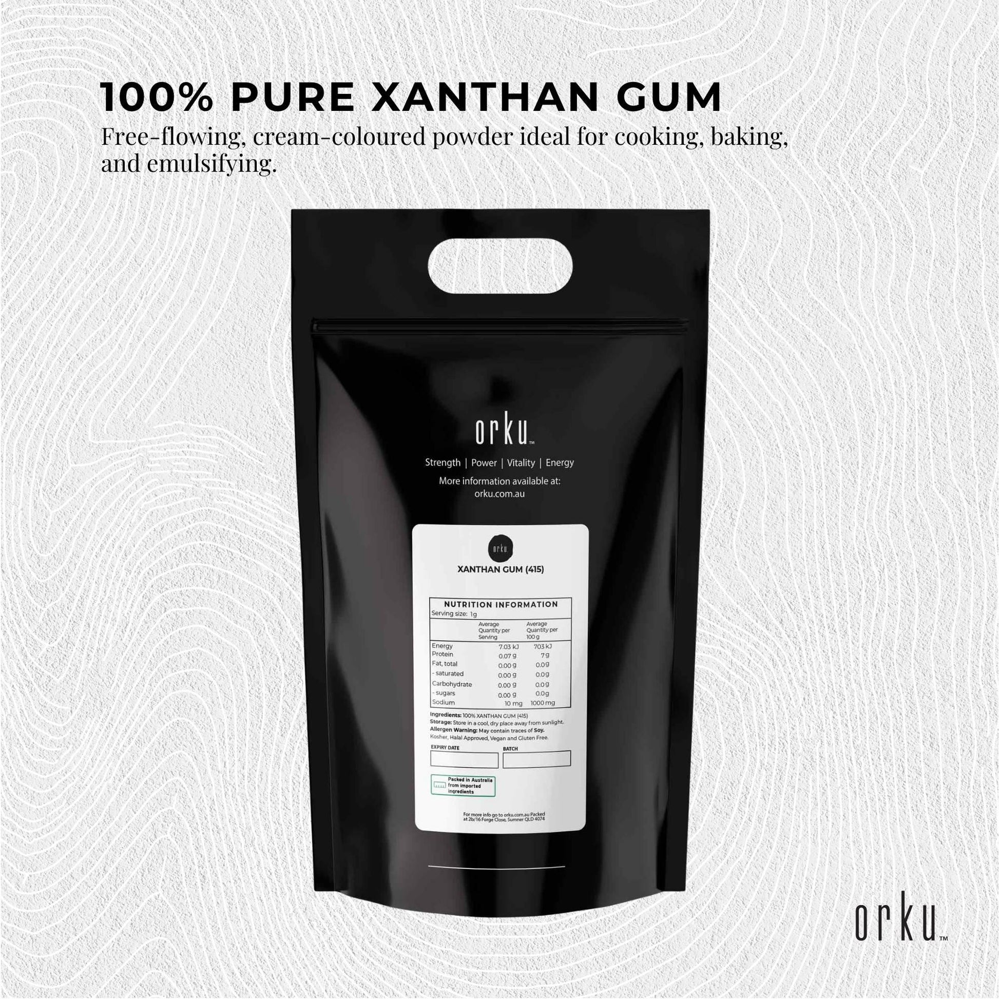 Orku 5Kg Xanthan Gum Thickener Pure Fine Powder 200 Mesh FCC E415 Food Additive.