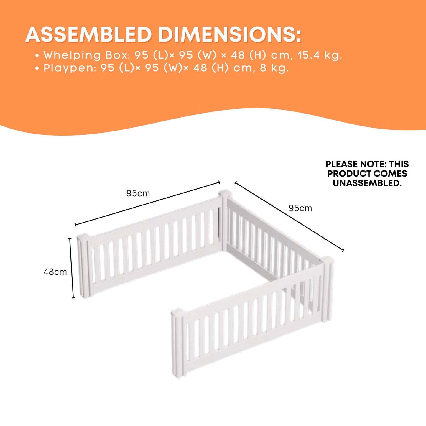 Rooster Farms PVC Dog Play Pen Extension for Whelping Box - 95cm x 95cm x 48cm