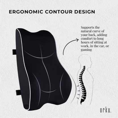 Orku Ergonomic Lumbar Cushion - Memory Foam Back Support Car Office Gaming Chair.