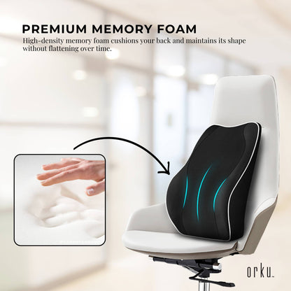 Orku Ergonomic Lumbar Cushion - Memory Foam Back Support Car Office Gaming Chair.