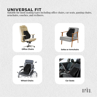 Orku Ergonomic Lumbar Cushion - Memory Foam Back Support Car Office Gaming Chair.