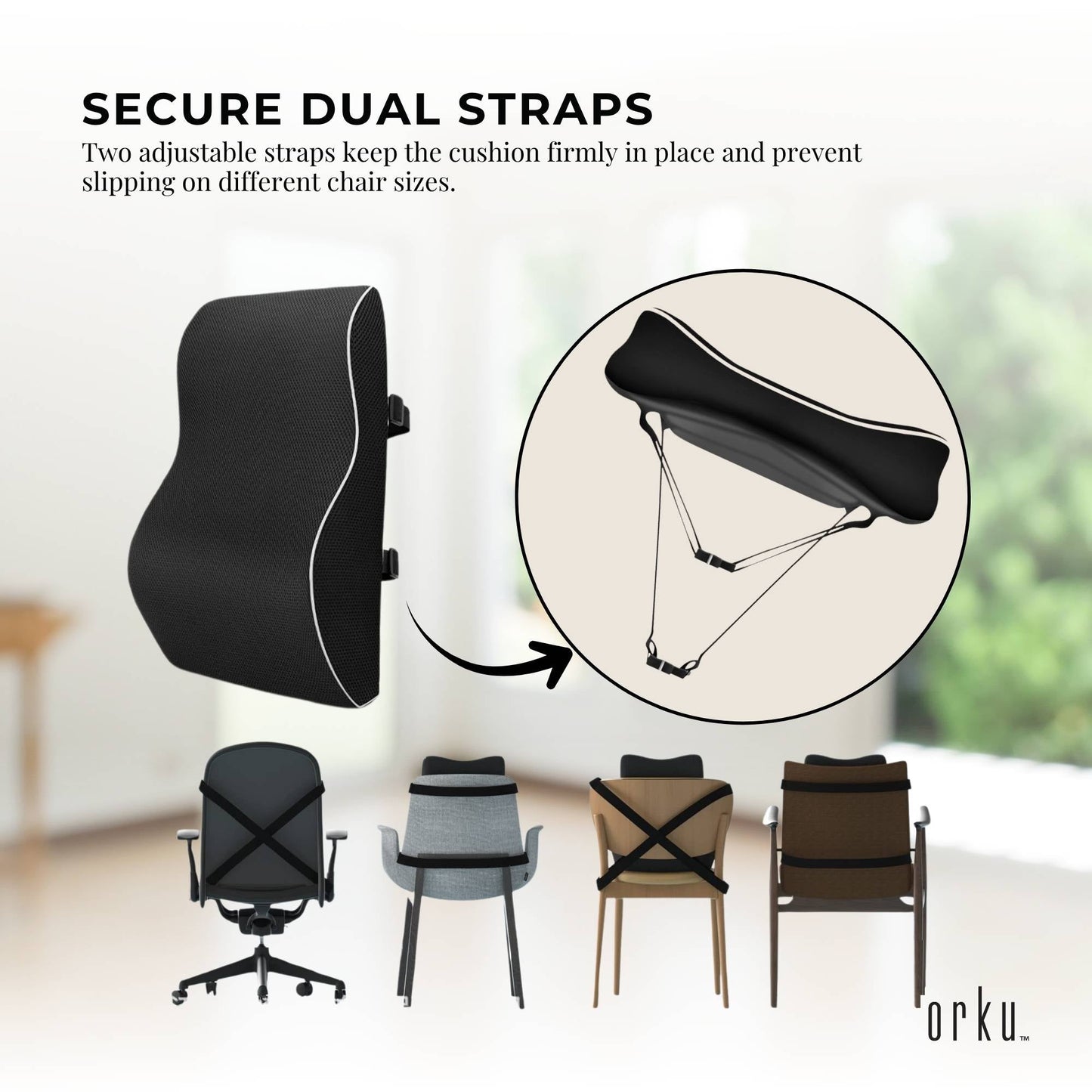 Orku Ergonomic Lumbar Cushion - Memory Foam Back Support Car Office Gaming Chair.