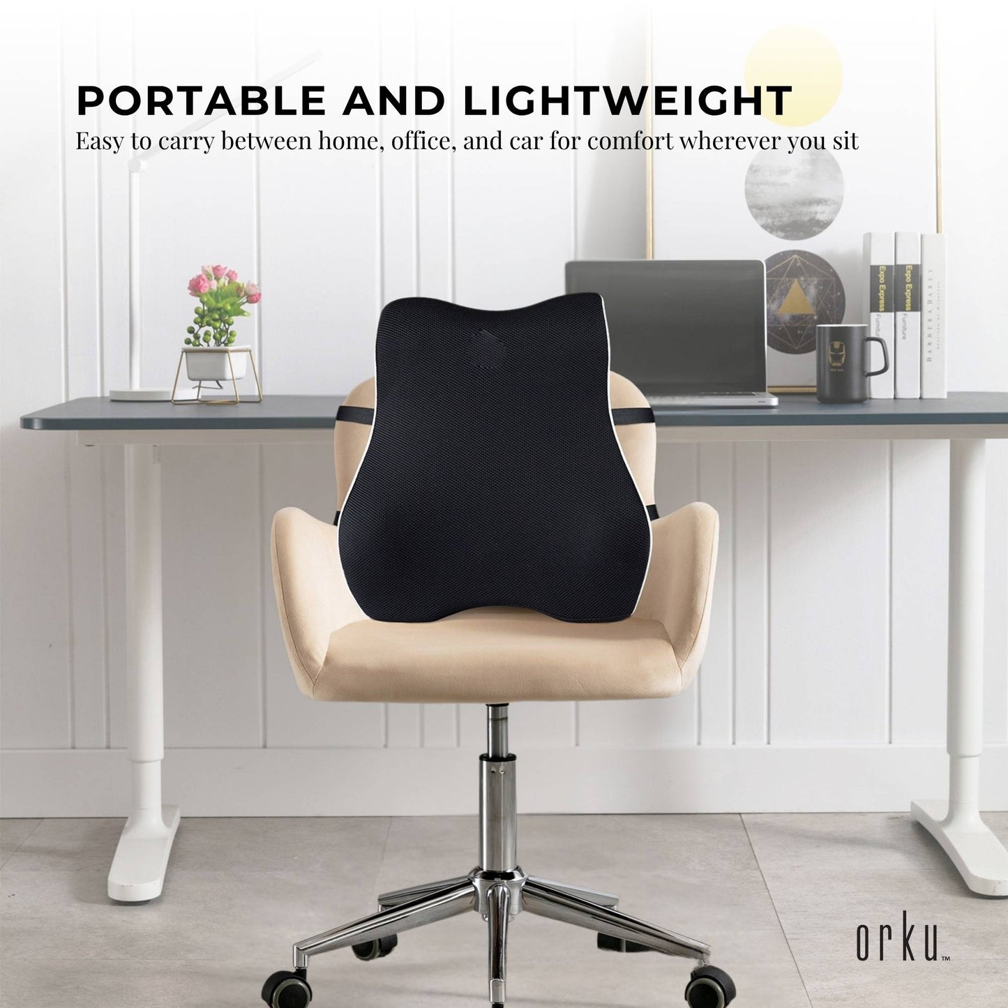 Orku Ergonomic Lumbar Cushion - Memory Foam Back Support Car Office Gaming Chair.