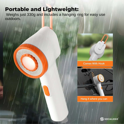Social Hike Portable Camping Shower Head - Outdoor Rechargeable Pump LED Light.