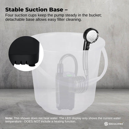 Social Hike Portable Camping Shower Kit - 6000MAh Outdoor Rechargeable Pump LED.
