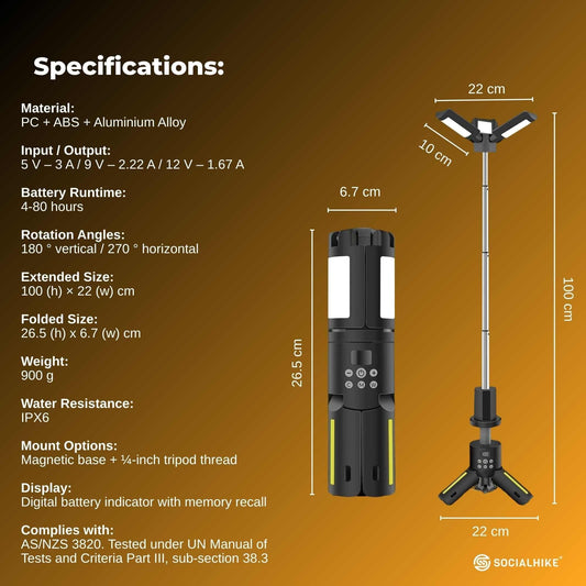 Social Hike Rechargeable Telescopic Camping Light - Outdoor LED 20W Lantern.