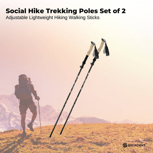 Social Hike Trekking Poles Set of 2 Adjustable Lightweight Hiking Walking Sticks.