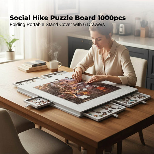 Social Hike Puzzle Board 1000 pcs - Felt Tilting Portable Cover + Drawers Silver.