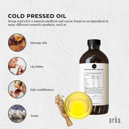 Orku 500ml Organic Hemp Seed Oil - Cold Pressed Food Grade Oils.