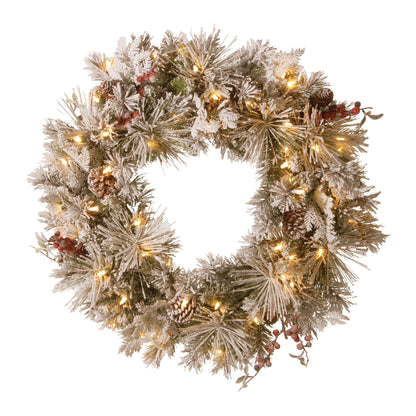 Christabelle 61cm Snowy Christmas Wreath Bedford with LED Lights Front Door Decoration Ornament