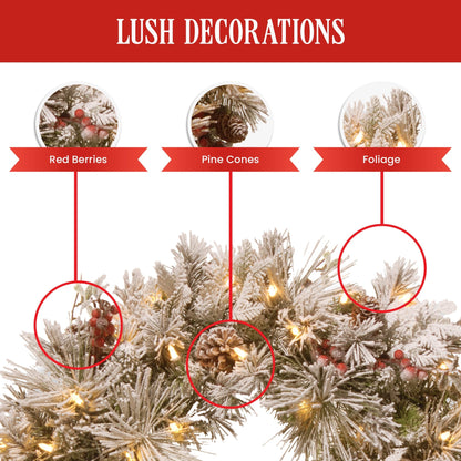 Christabelle 61cm Snowy Christmas Wreath Bedford with LED Lights Front Door Decoration Ornament