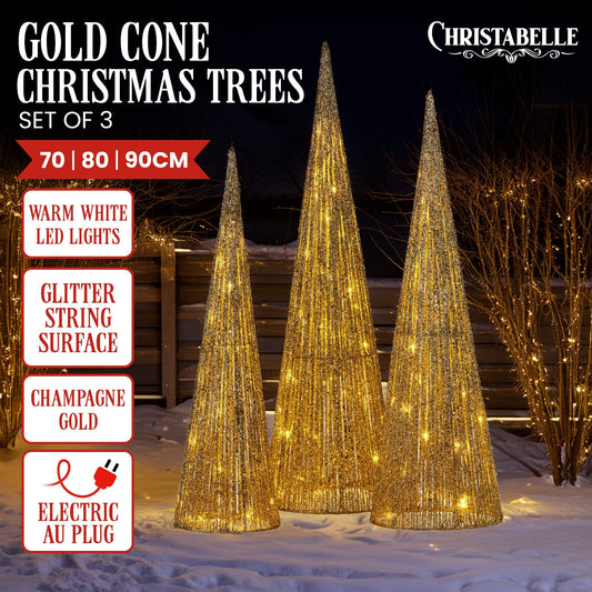 Christabelle 3pc Christmas Tree Indoor Outdoor Display Decoration LED Lights Front Yard Lawn Statue Ornament