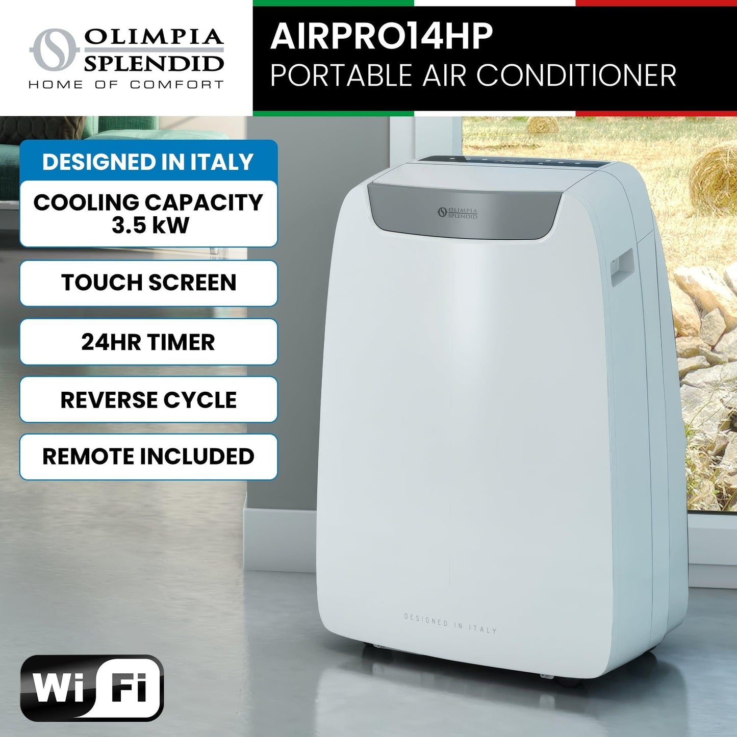 Olimpia Splendid 3.5kW Portable Air Conditioner with Wifi & Remote AIRPRO14HP.