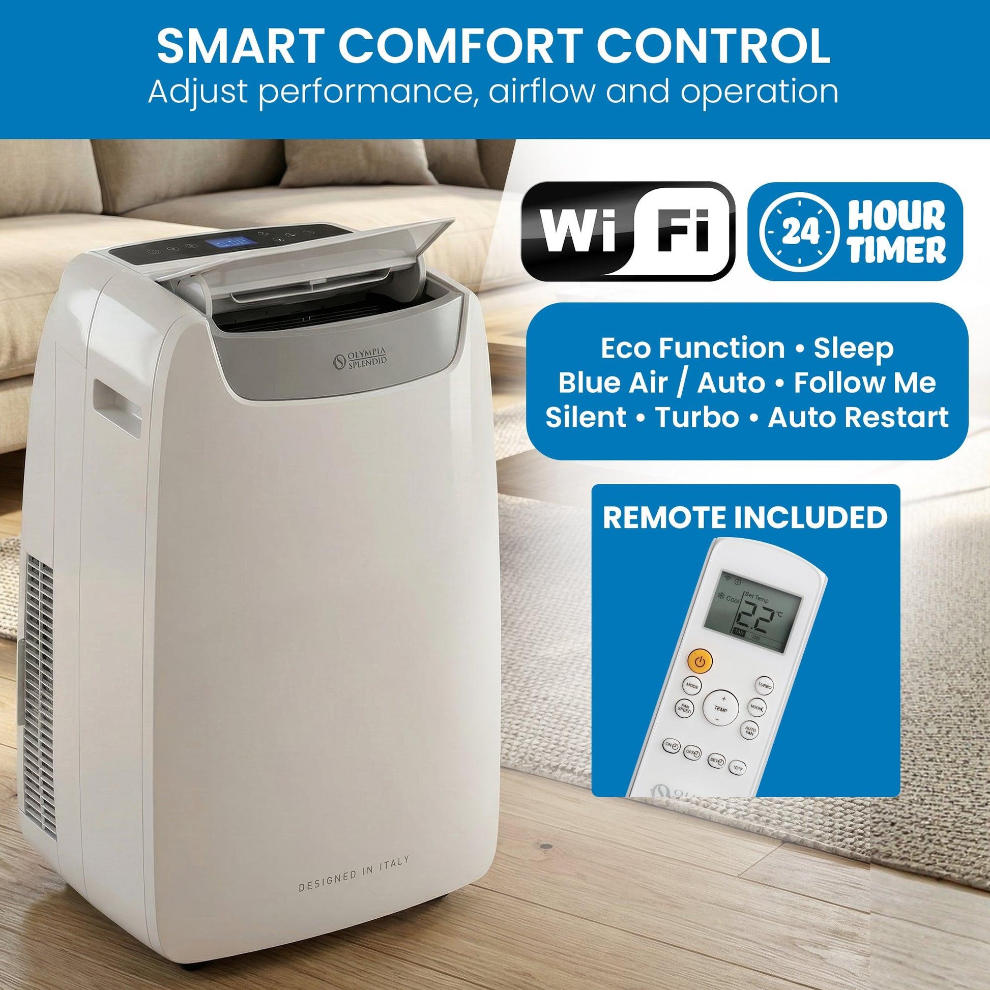 Olimpia Splendid 3.5kW Portable Air Conditioner with Wifi & Remote AIRPRO14HP.