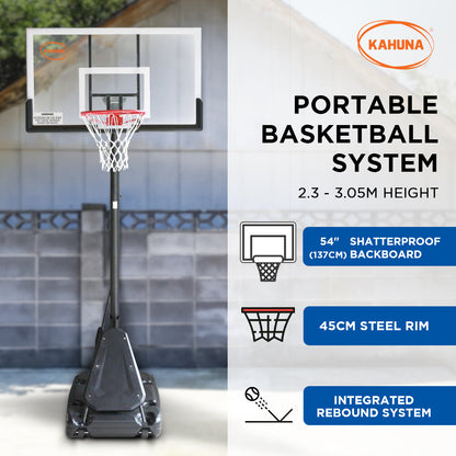 Kahuna Portable Basketball Hoop System 2.3 to 3.05m for Kids & Adults.