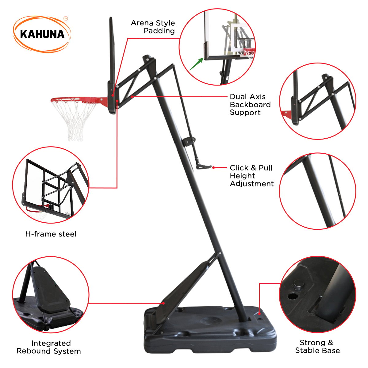 Kahuna Portable Basketball Hoop System 2.3 to 3.05m for Kids & Adults.