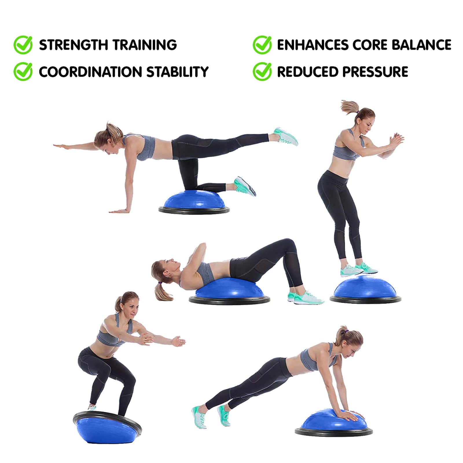 Powertrain Fitness Yoga Ball Home Gym Workout Balance Trainer Blue.